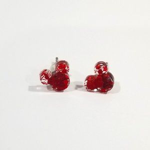 Girl's Red Glitter Mickey Earrings
